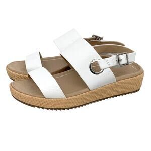 Vionic Louise Sandals White Leather Platform Raffia Espadrille Wedge Womens 9